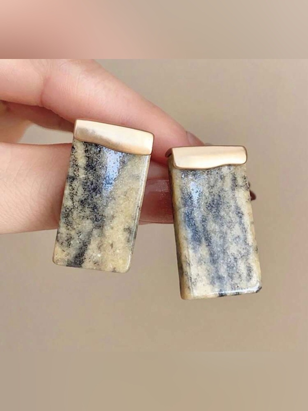 Vintage Cream and Gray Rectangle Drop Earrings